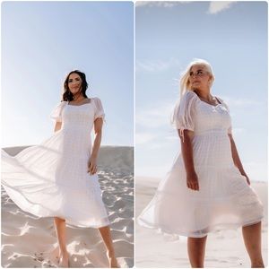 RACHEL PARCELL Sheer Puff Sleeve Chiffon Dress in Pink Gingham NWT Large